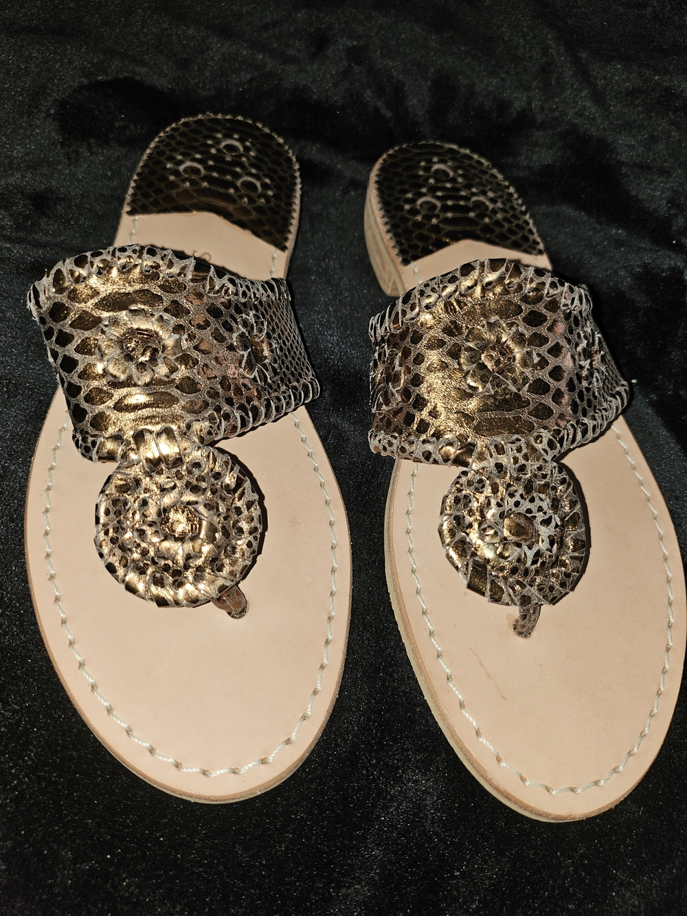 Jack Rogers Metallic Gold Leather Thong Sandals